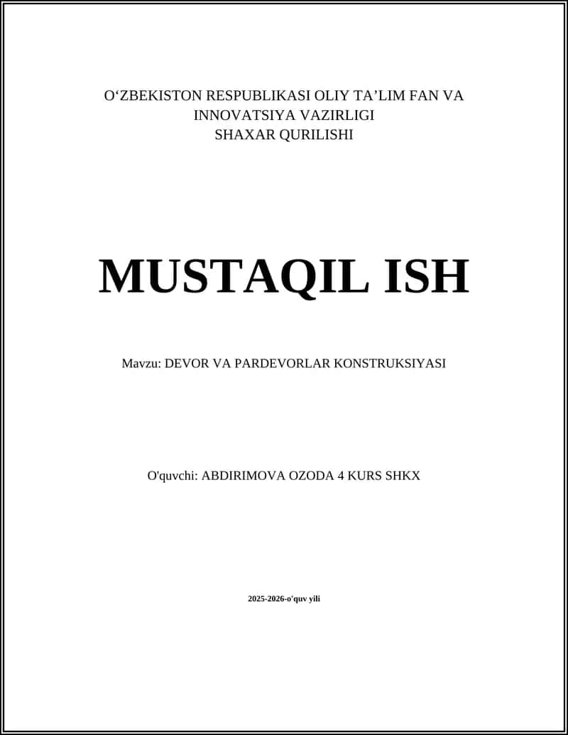 DEVOR VA PARDEVORLAR KONSTRUKSIYASI