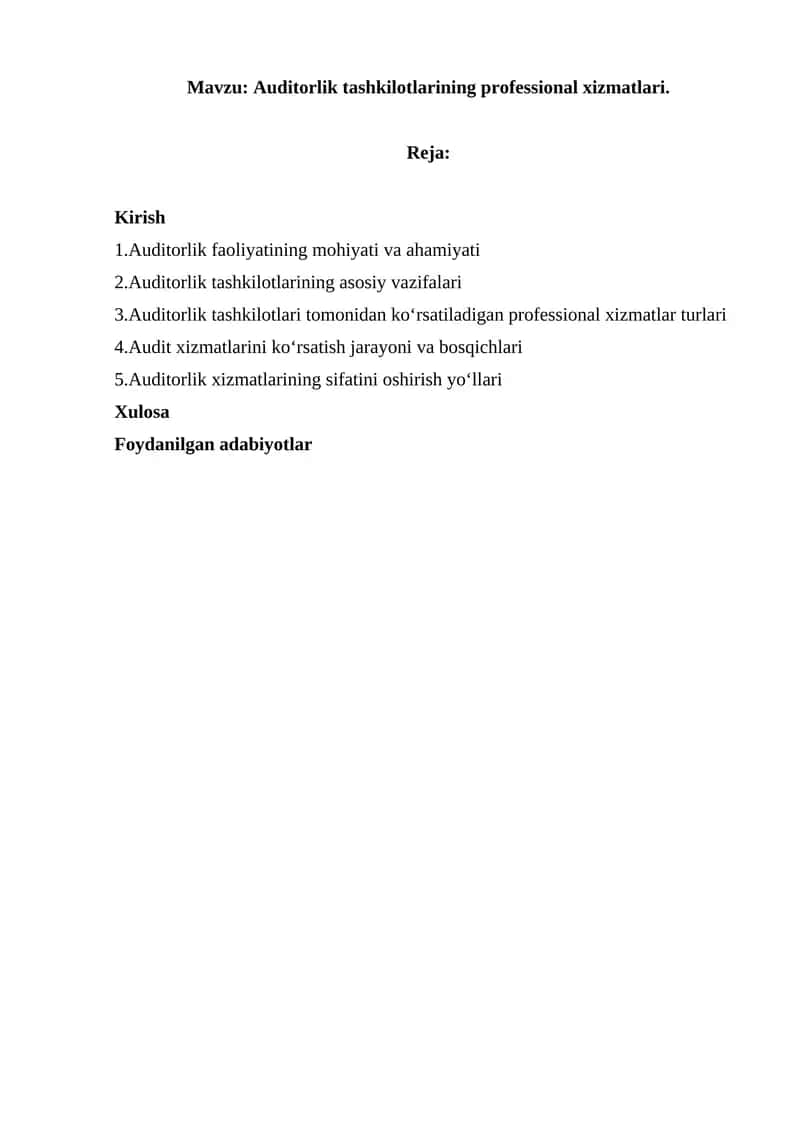 Auditorlik tashkilotlarining professional xizmatlari