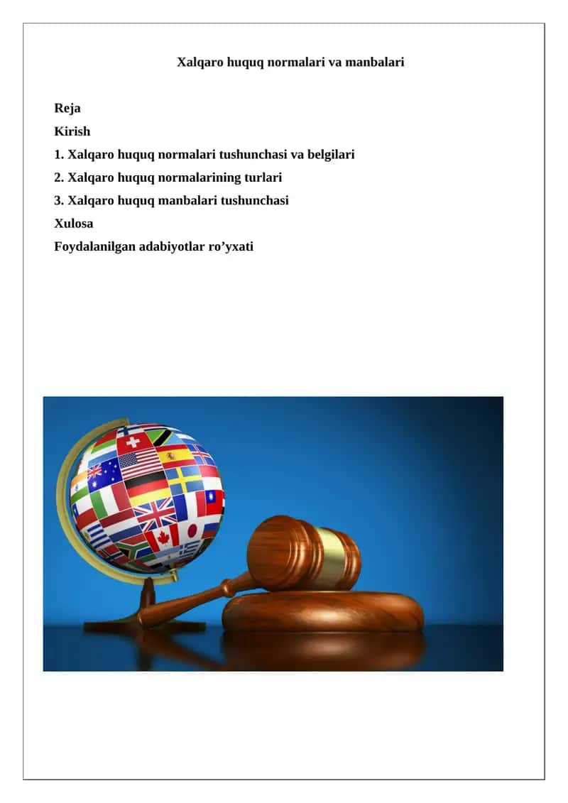 Xalqaro huquq normalari va manbalari