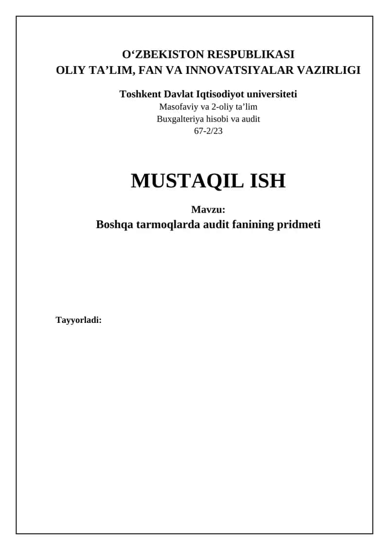 Auditorlik fanining sohalararo qo'llanilishi