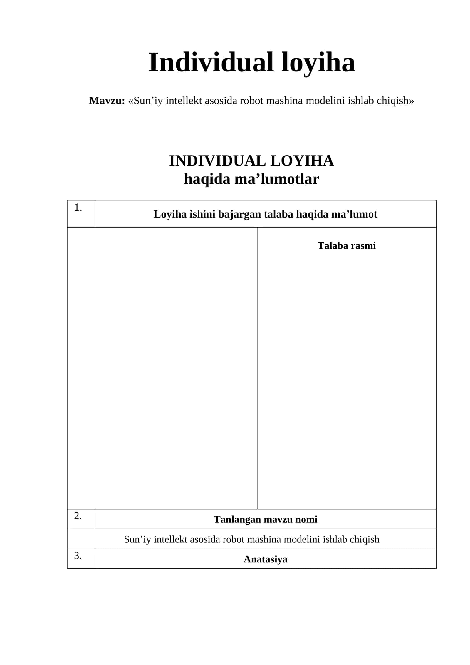 Sun’iy intellekt asosida robot mashina modelini ishlab chiqish