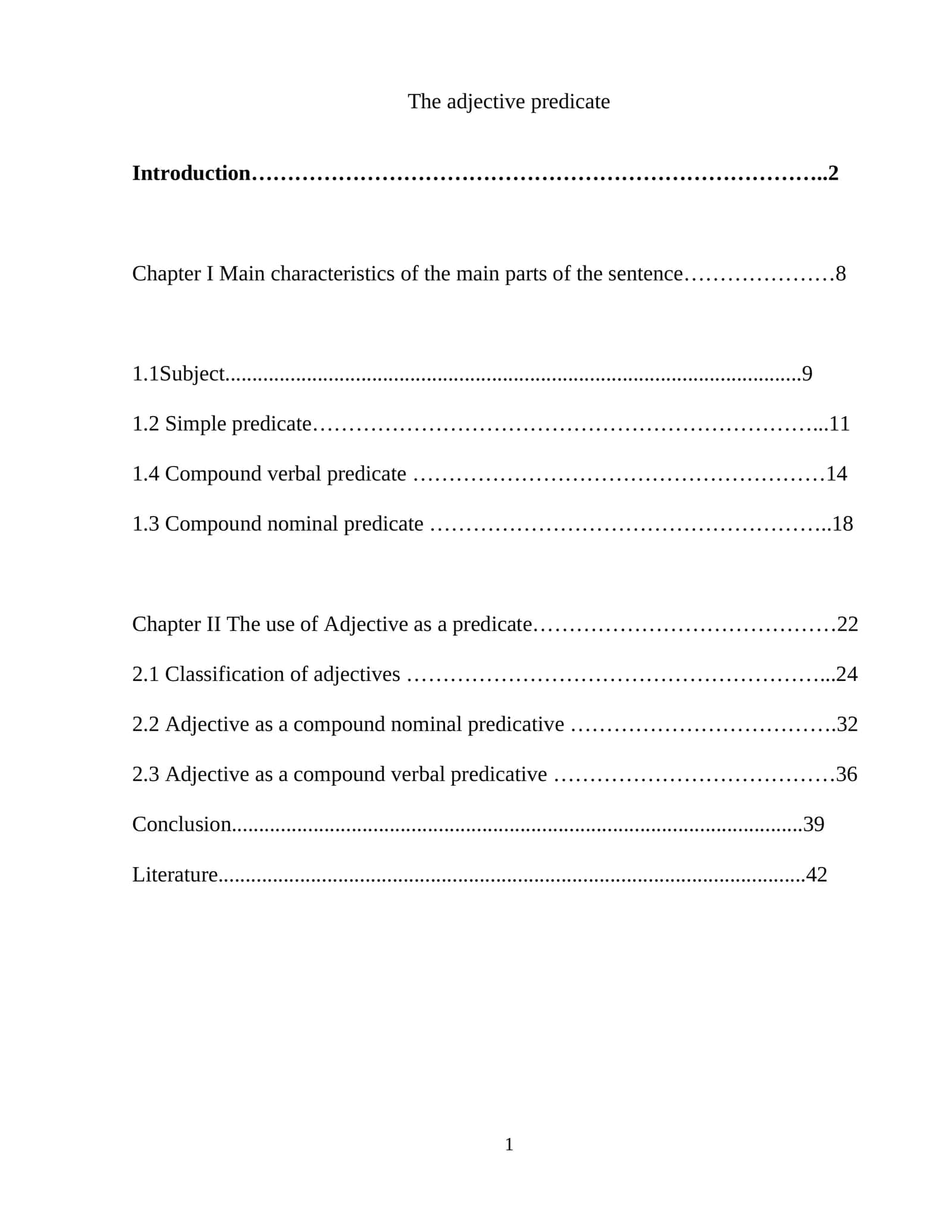 The adjective predicate