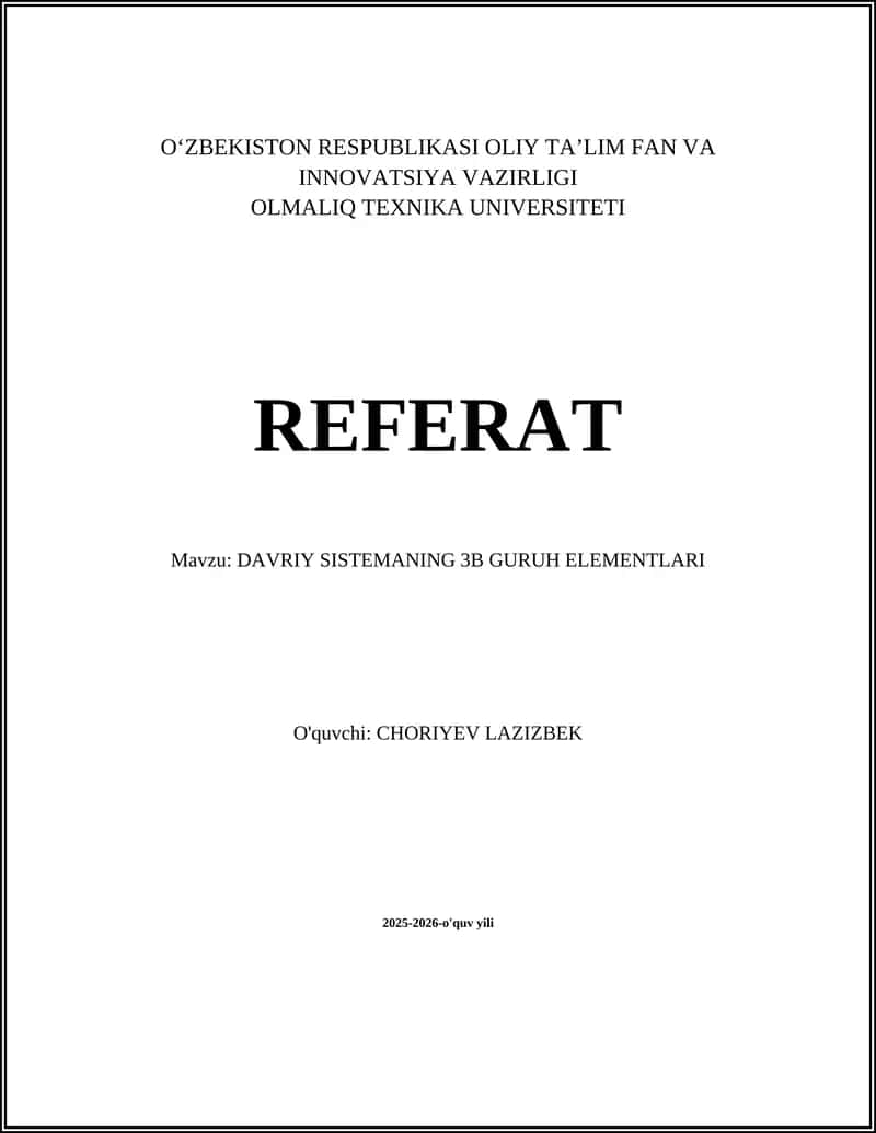 DAVRIY SISTEMANING 3B GURUH ELEMENTLARI
