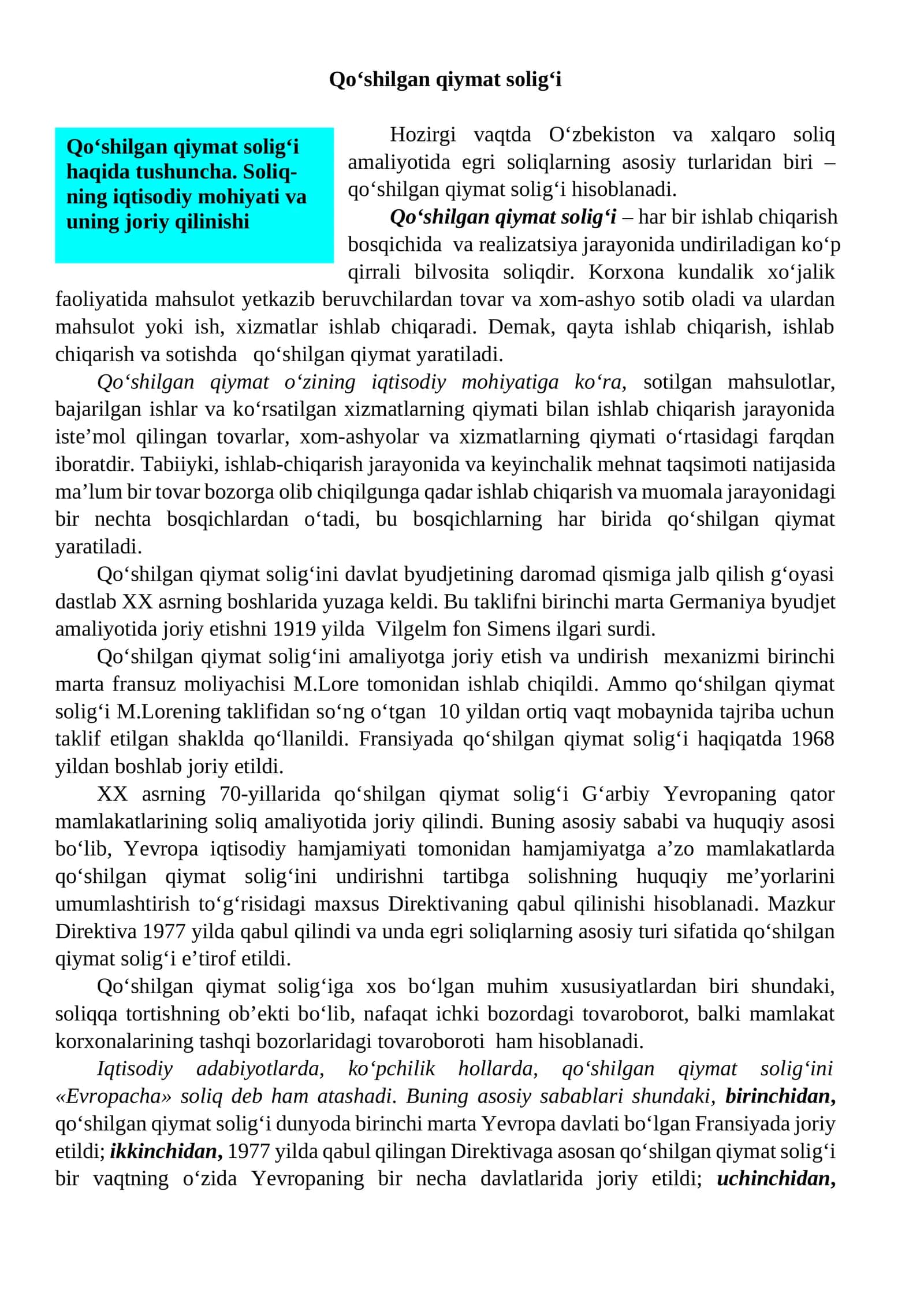 Qo‘shilgan qiymat solig‘i