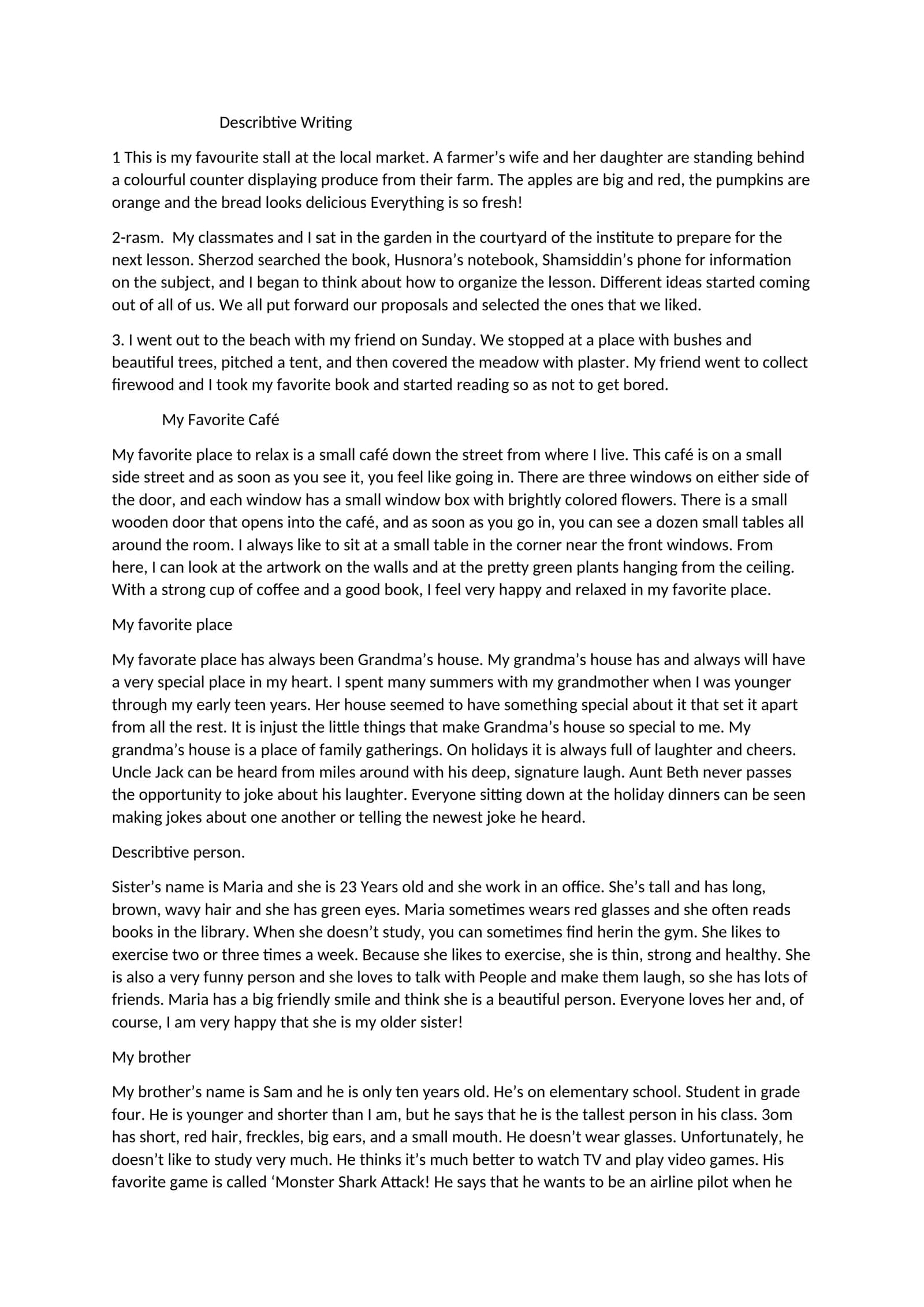 Descriptive Writing