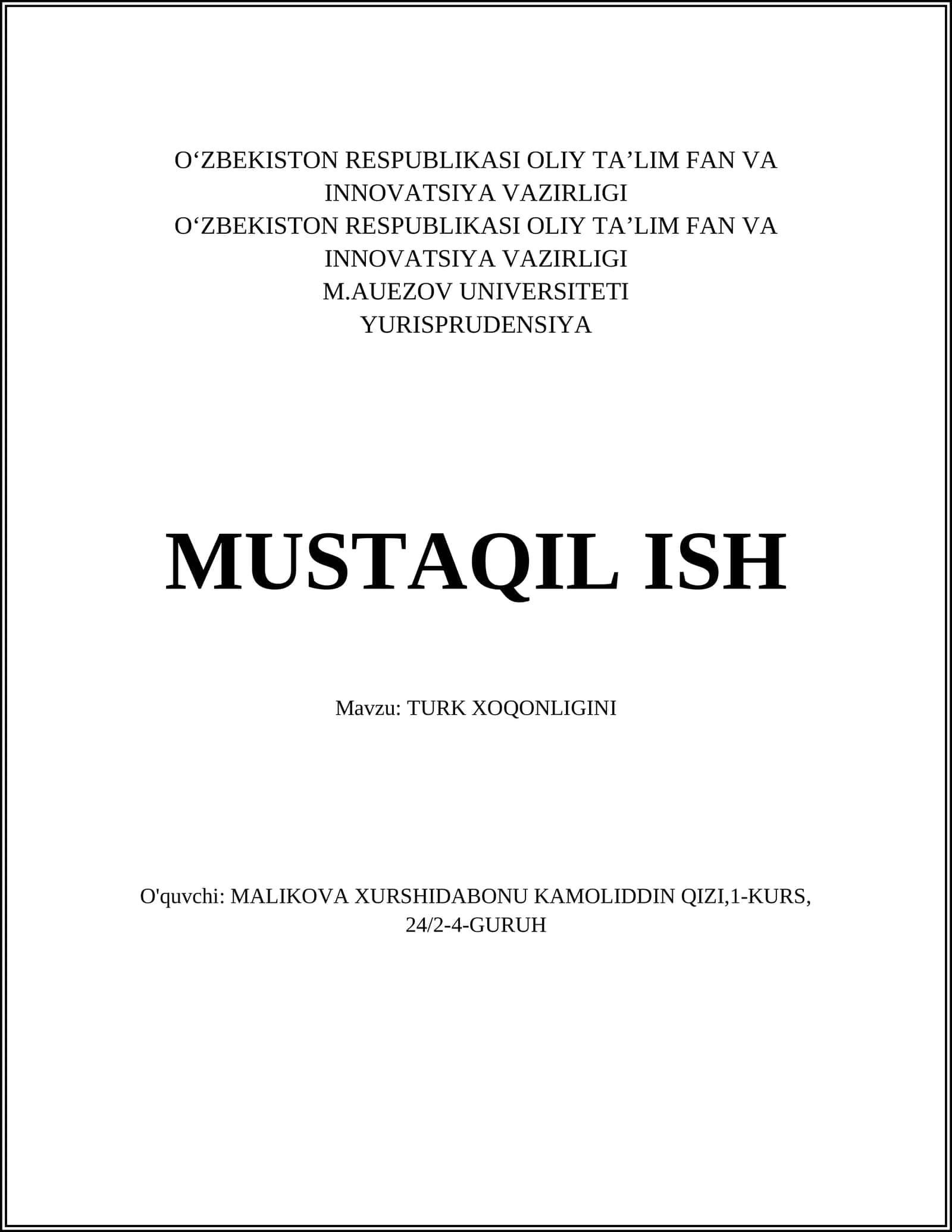 TURK XOQONLIGINI