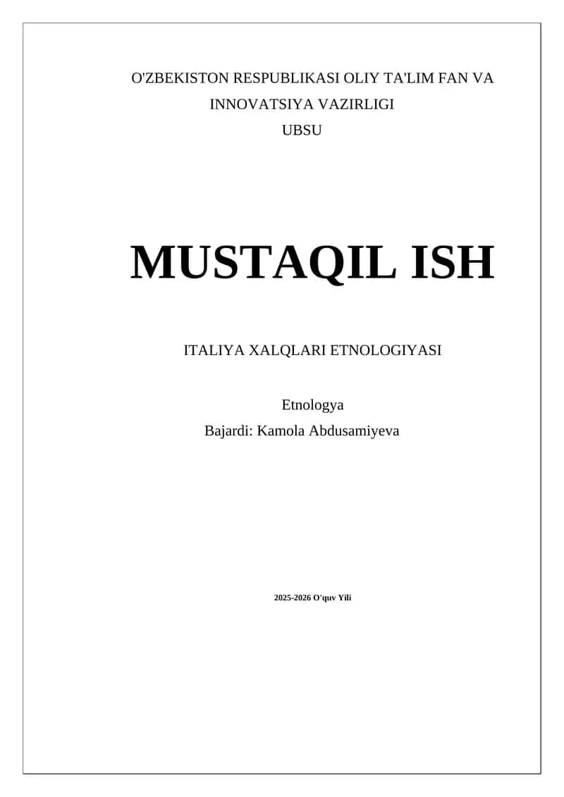 ITALIYA XALQLARI ETNOLOGIYASI