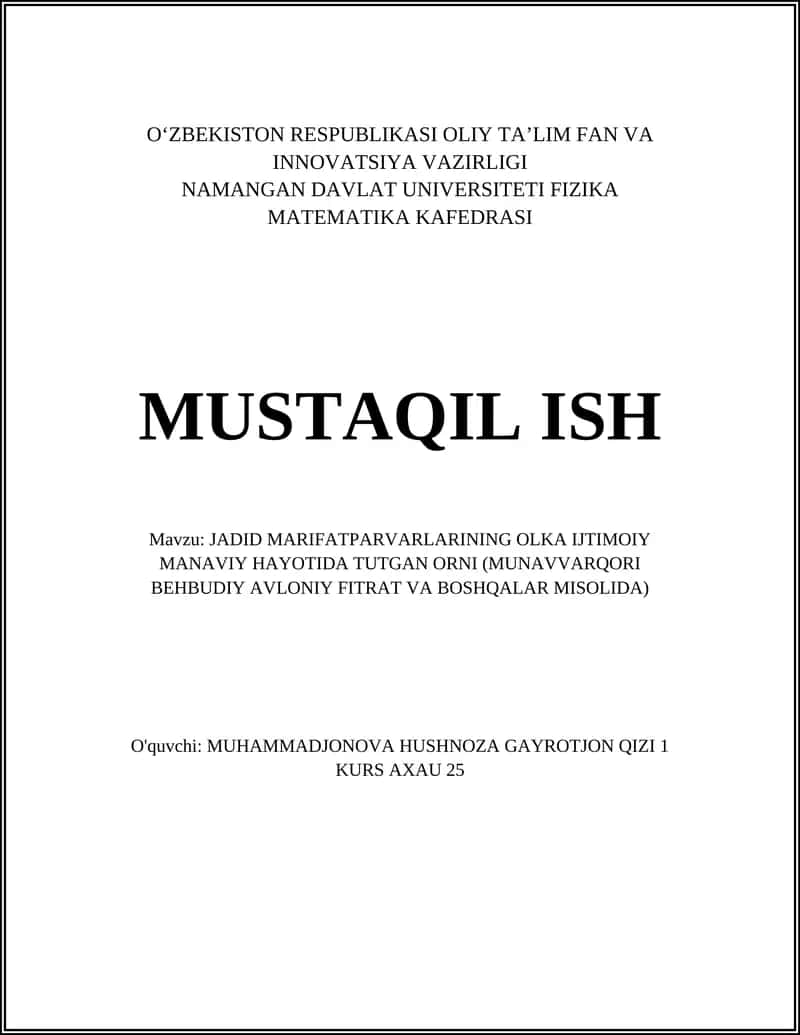 JADID MARIFATPARVARLARINING OLKA IJTIMOIY MANAVIY HAYOTIDA TUTGAN ORNI