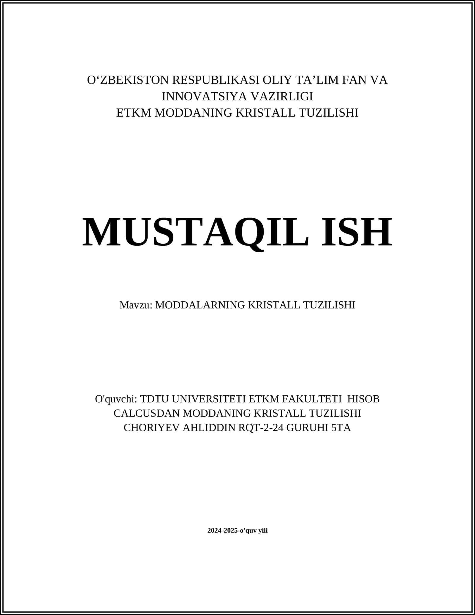 MODDALARNING KRISTALL TUZILISHI