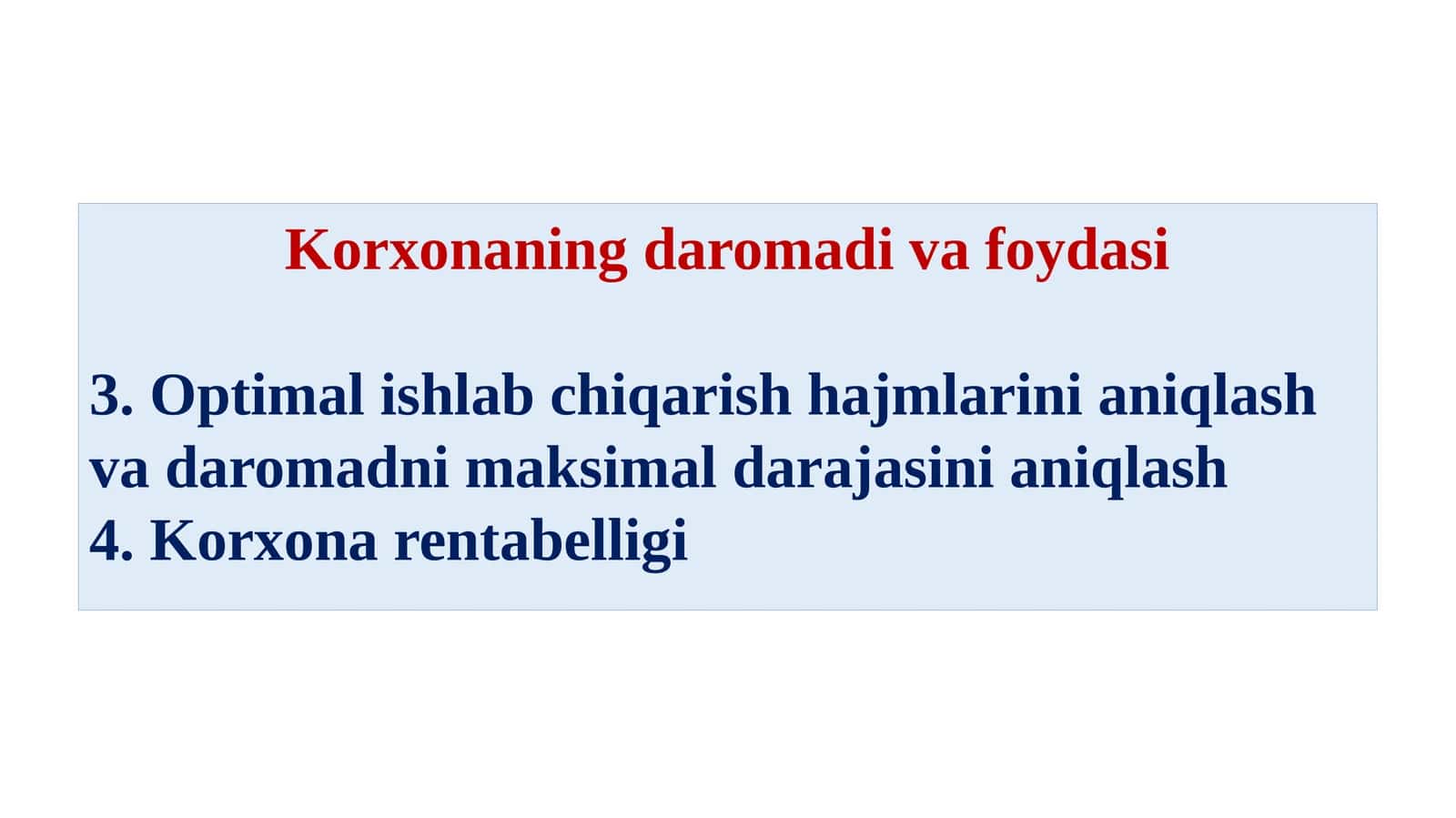 Korxonaning daromadi va foydasi
