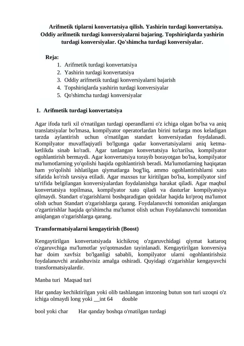 Arifmetik tiplarni konvertatsiya qilish