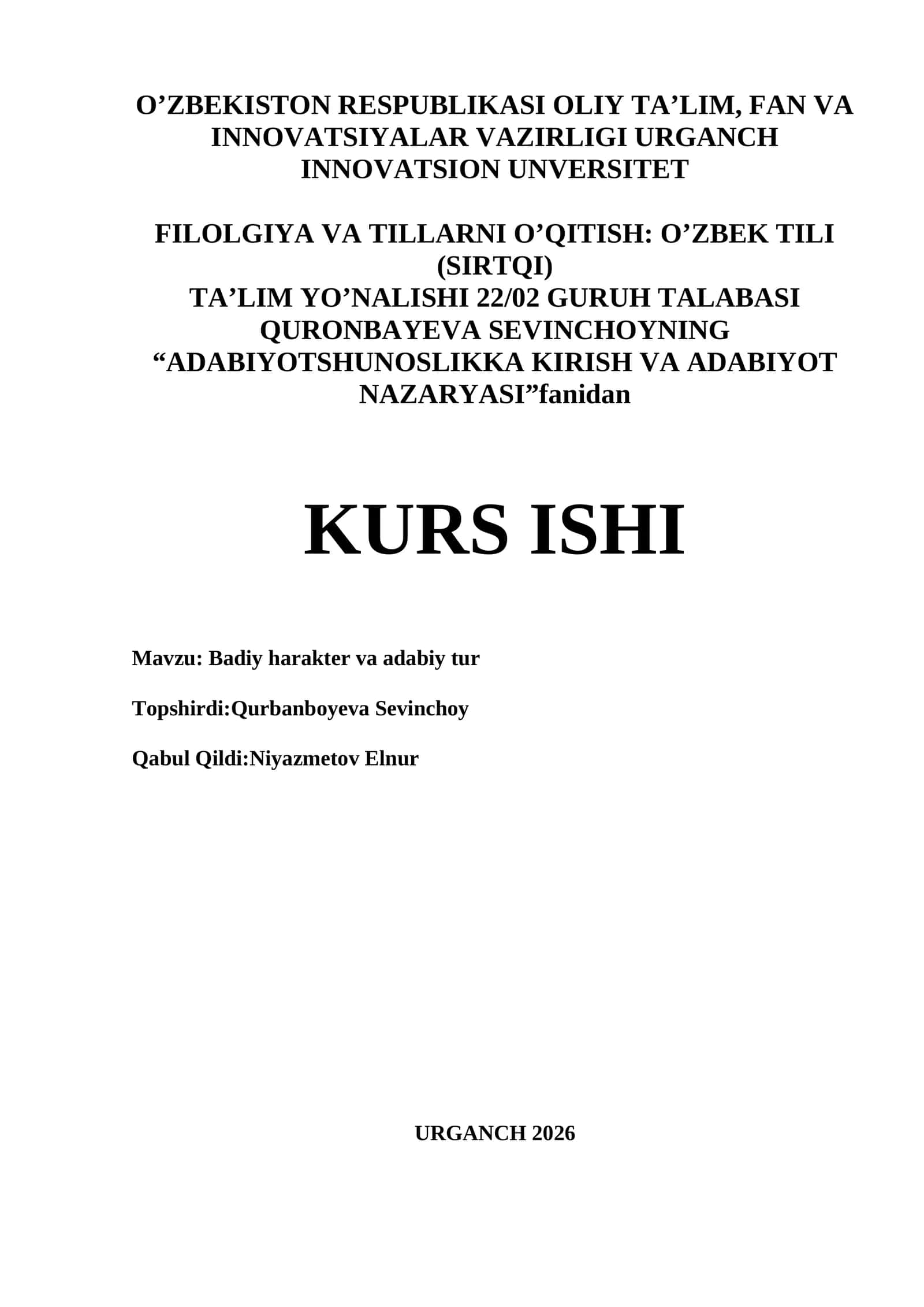 Badiy harakter va adabiy tur