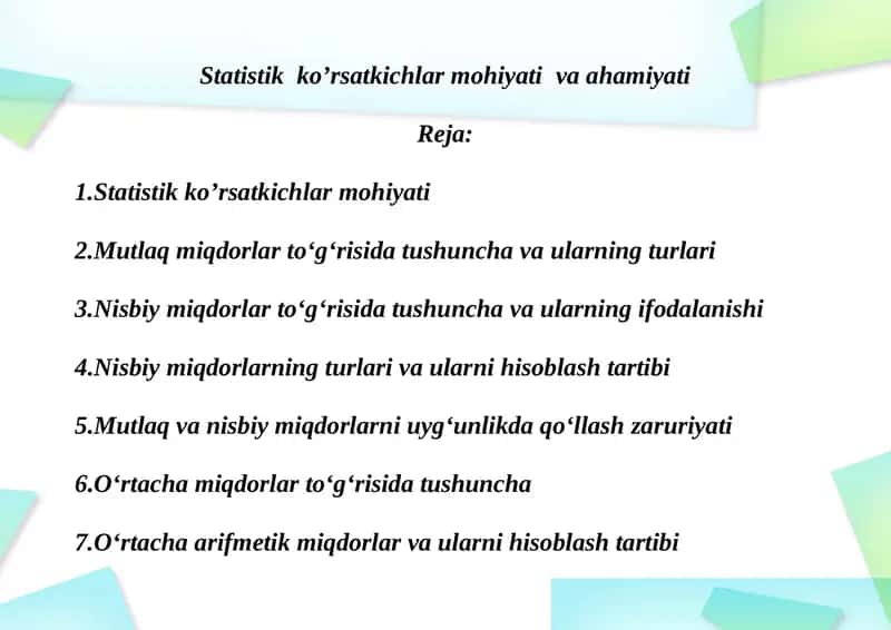 Statistik ko’rsatkichlar mohiyati