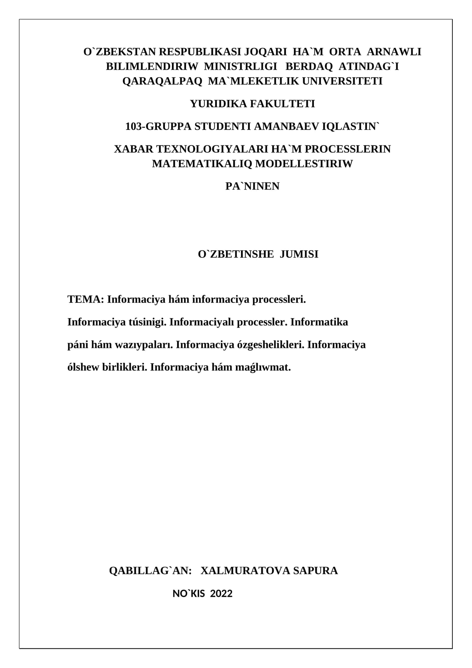Informaciya hám informaciya processleri