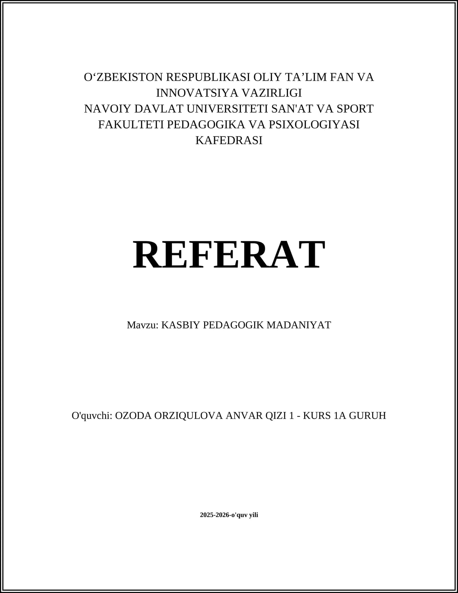 KASBIY PEDAGOGIK MADANIYAT