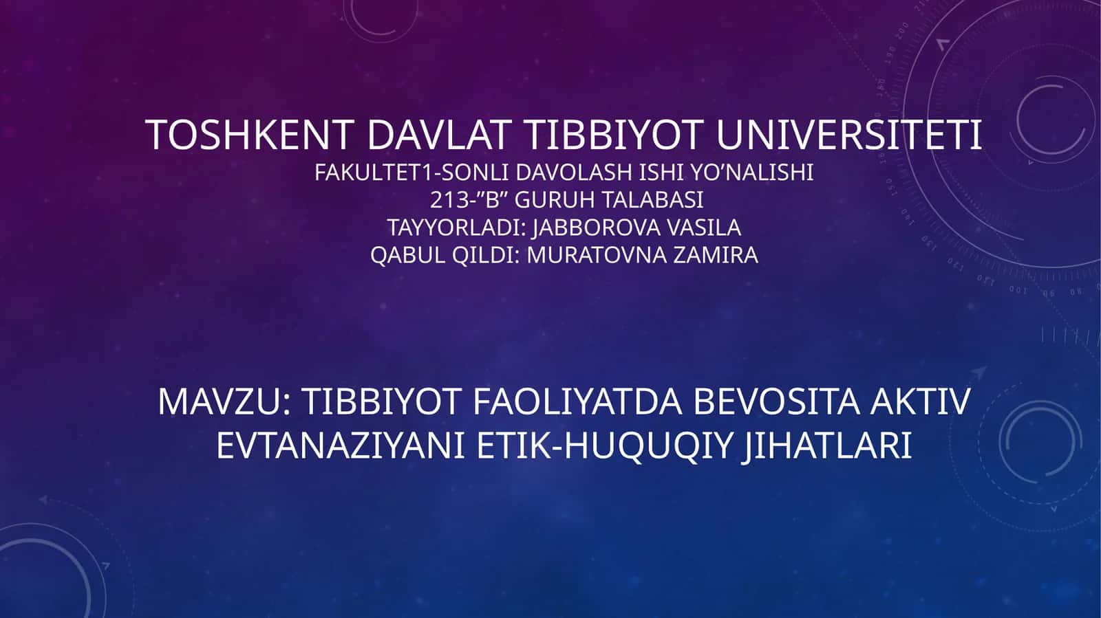 Tibbiyot Faoliyatda Bevosita aktivevtanaziyani etik-huquqiy jihatlari