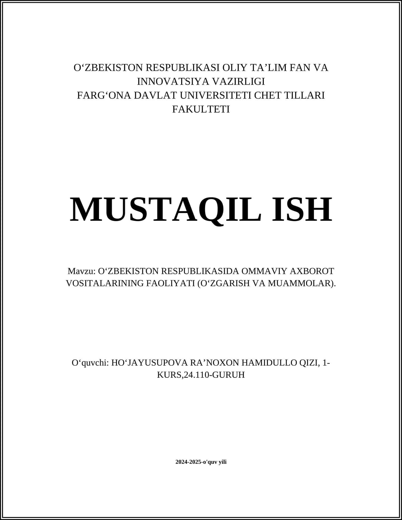 O'zbekiston ommaviy axborot vositalarining tahlili va tarixi