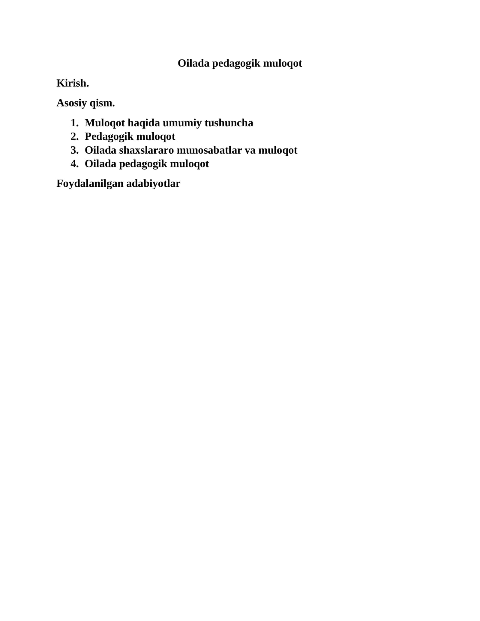 Oilada pedagogik muloqot