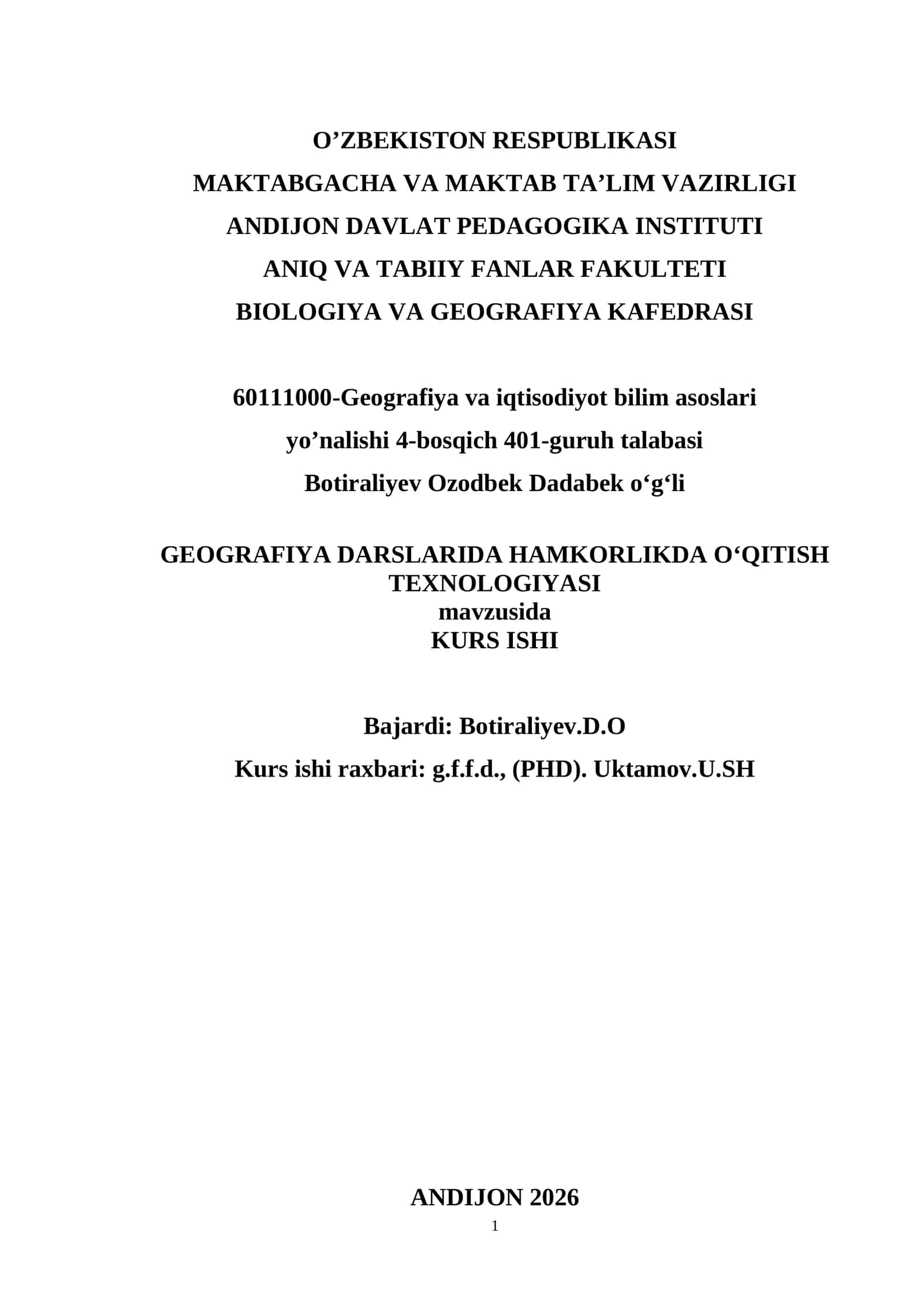 GEOGRAFIYA DARSLARIDA HAMKORLIKDA O‘QITISH TEXNOLOGIYASI