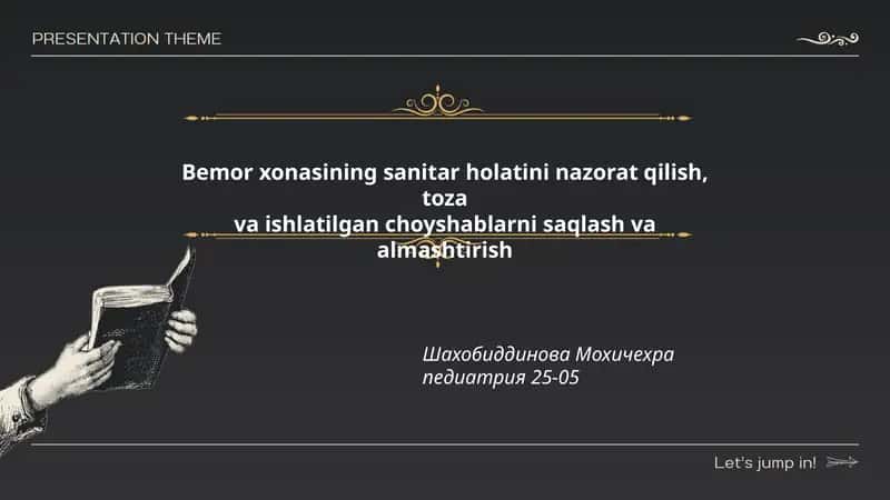 Bemor xonasining sanitar holatini nazorat qilish, tozava ishlatilgan choyshablarni saqlash va almashtirish