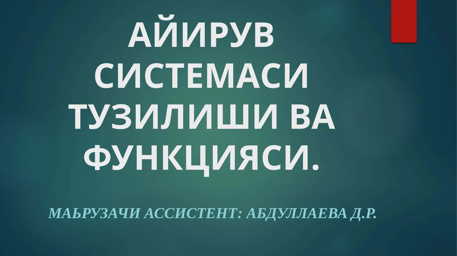 АЙИРУВ СИСТЕМАСИ ТУЗИЛИШИ ВА ФУНКЦИЯСИ