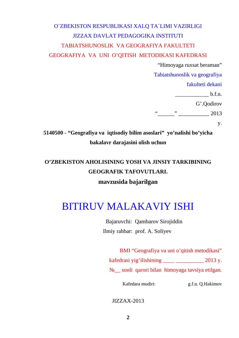 O’zbekistonning demografik salohiyati