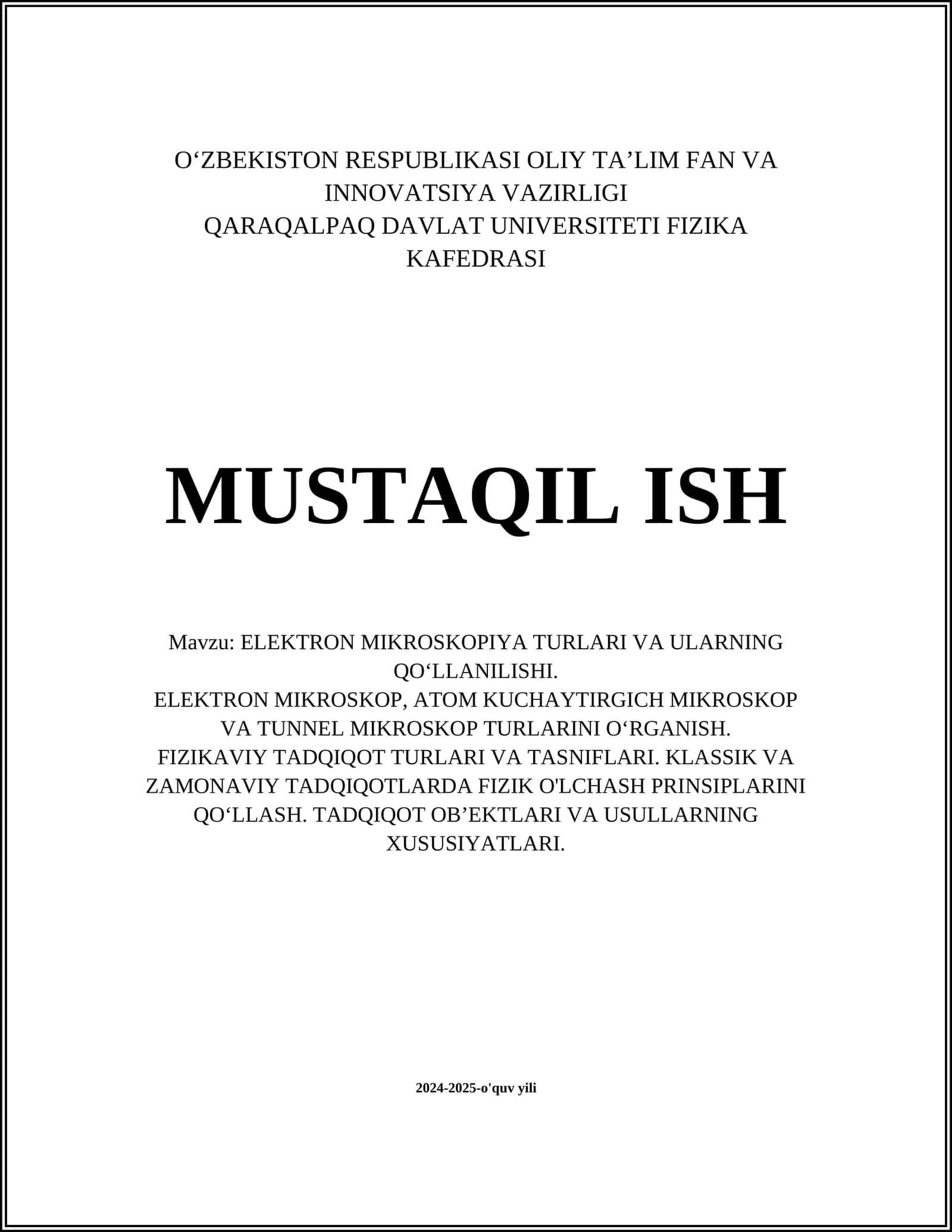 ELEKTRON MIKROSKOPIYA TURLARI VA ULARNING QOʻLLANILISHI