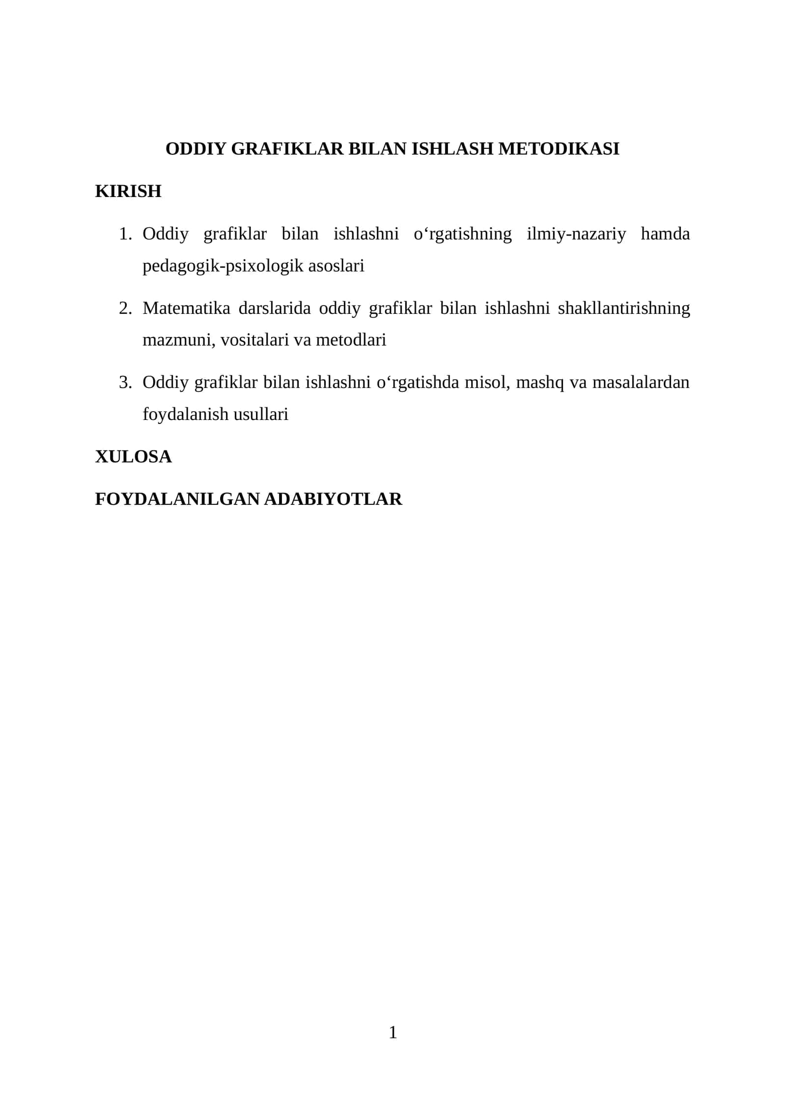 Oddiy grafiklar bilan ishlash metodikasi