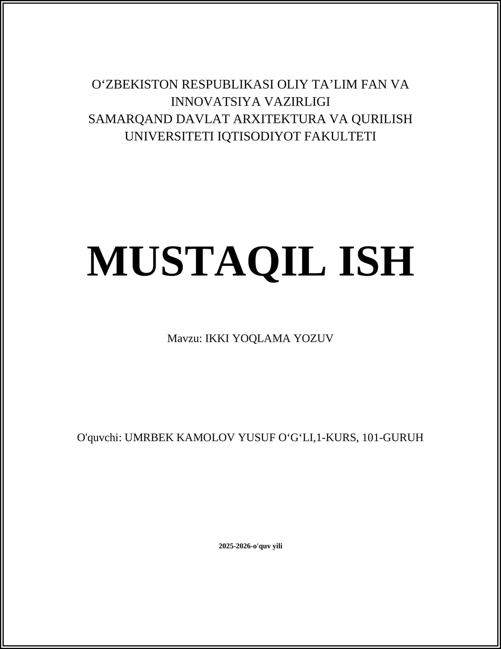 IKKI YOQLAMA YOZUV