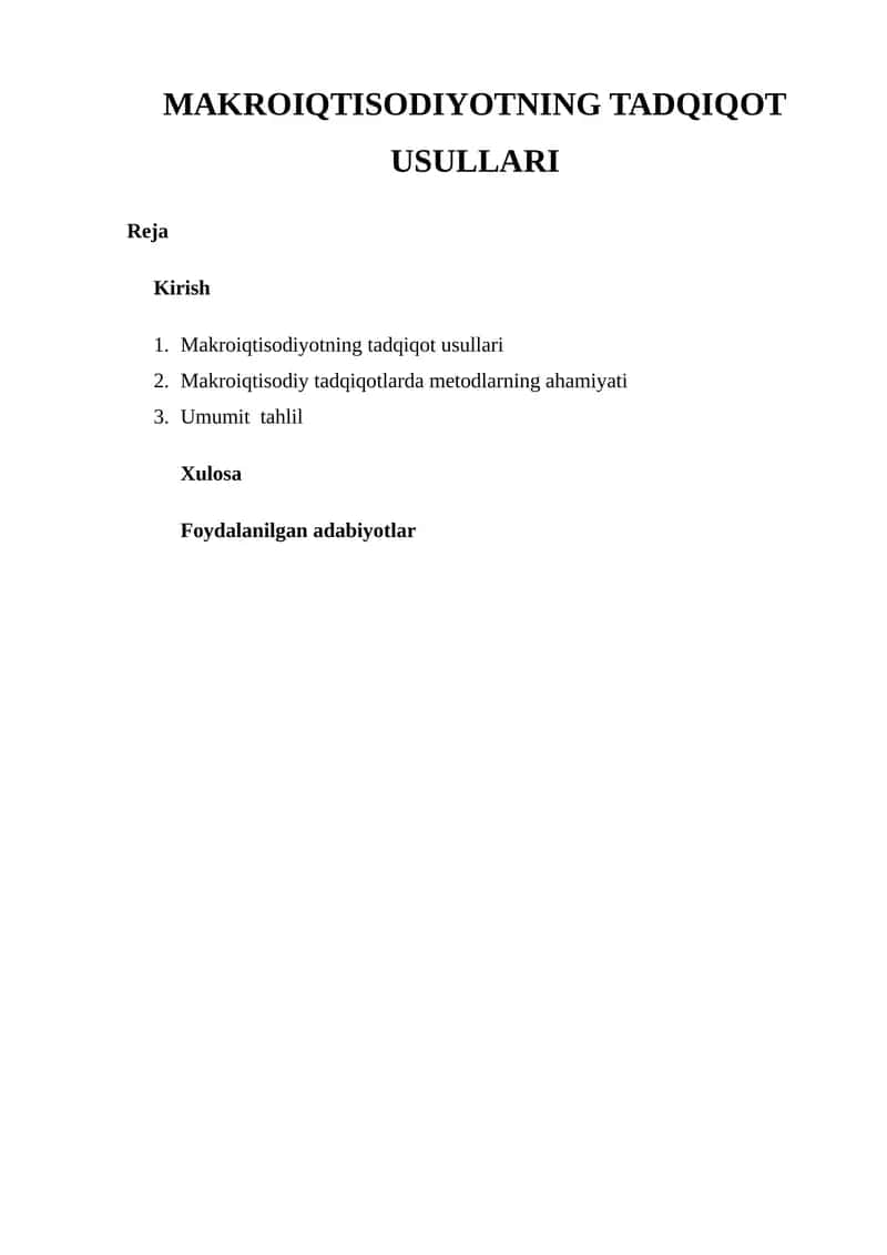 Makro iqtisodiyotning Tadqiqot Usullari