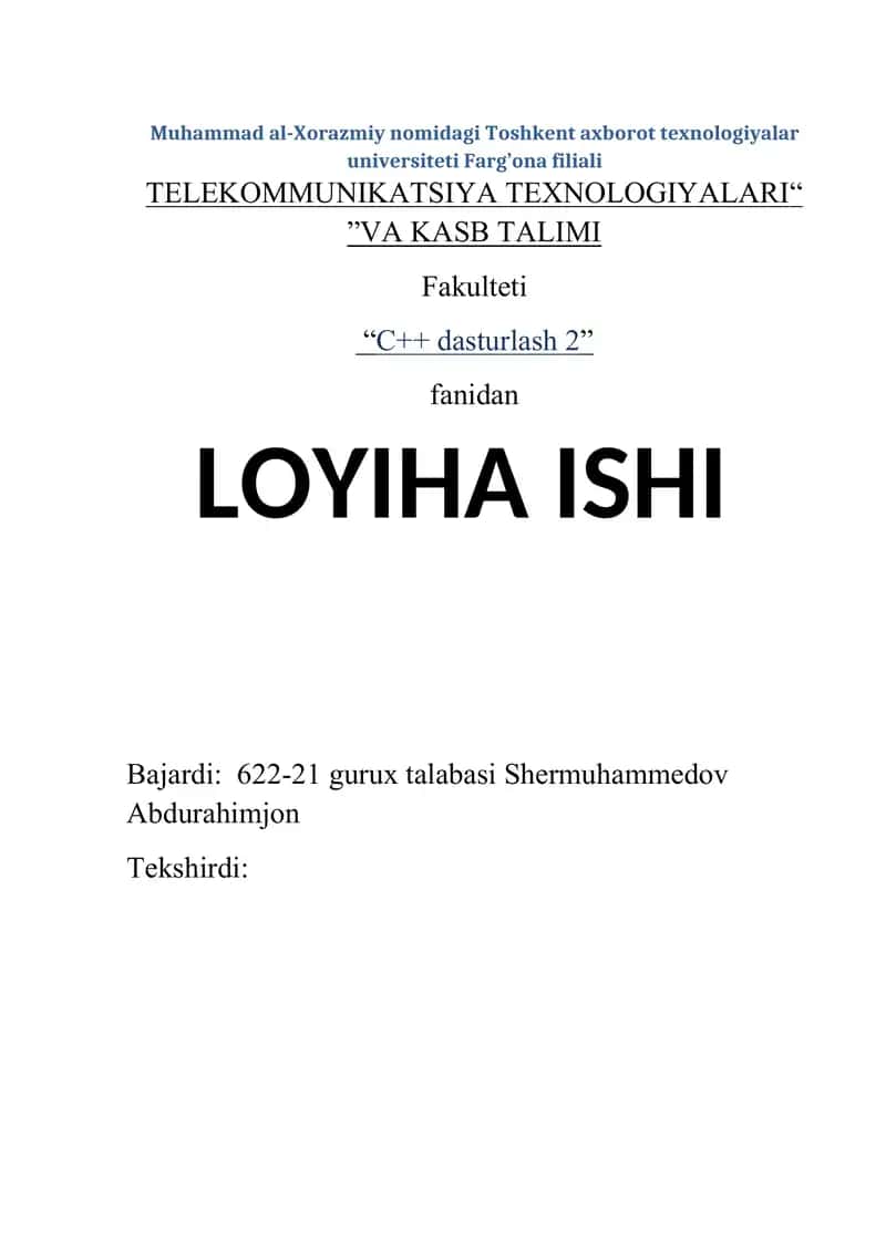 C++ darslar loyihasi