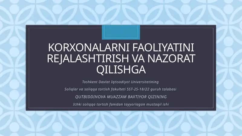 QUTBIDDINOVA MUAZZAM BAXTIYOR QIZI