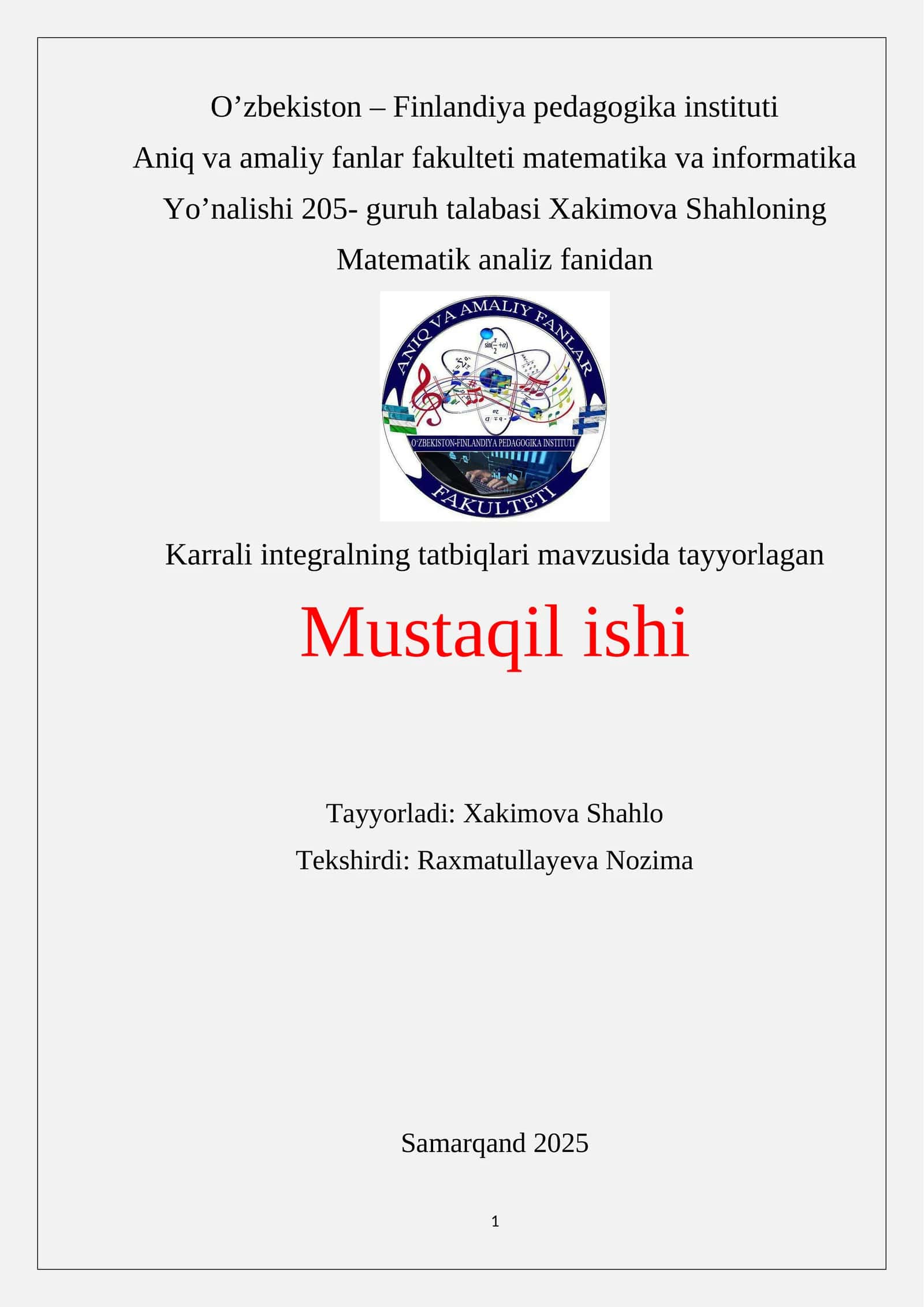 Aniq va amaliy fanlar fakulteti matematika va informatika