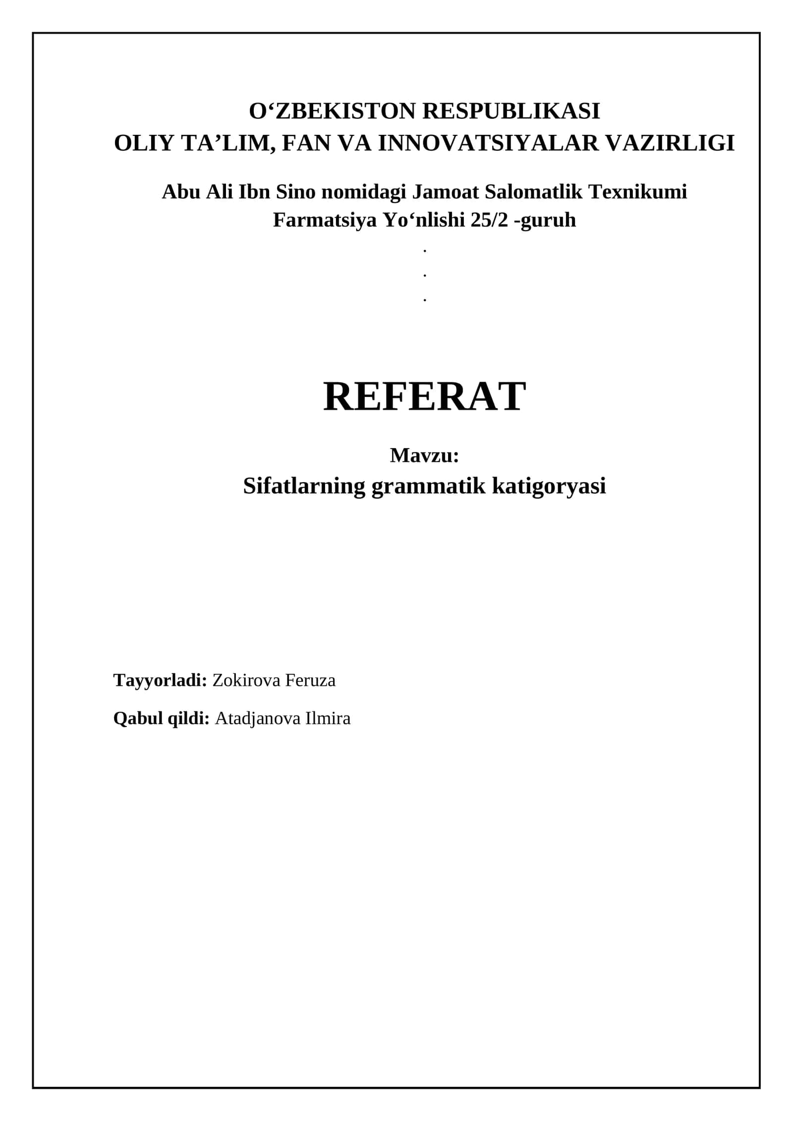 Sifatlarning grammatik katigoryasi