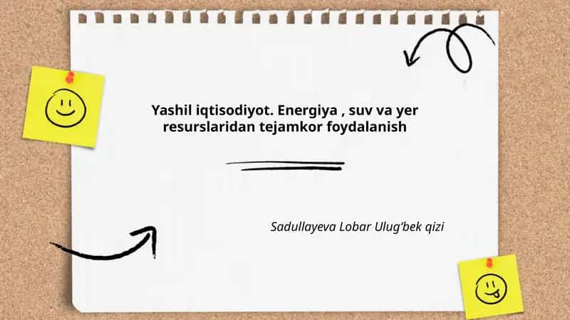Yashil iqtisodiyot. Energiya, suv va yer resurslaridan tejamkor foydalanish