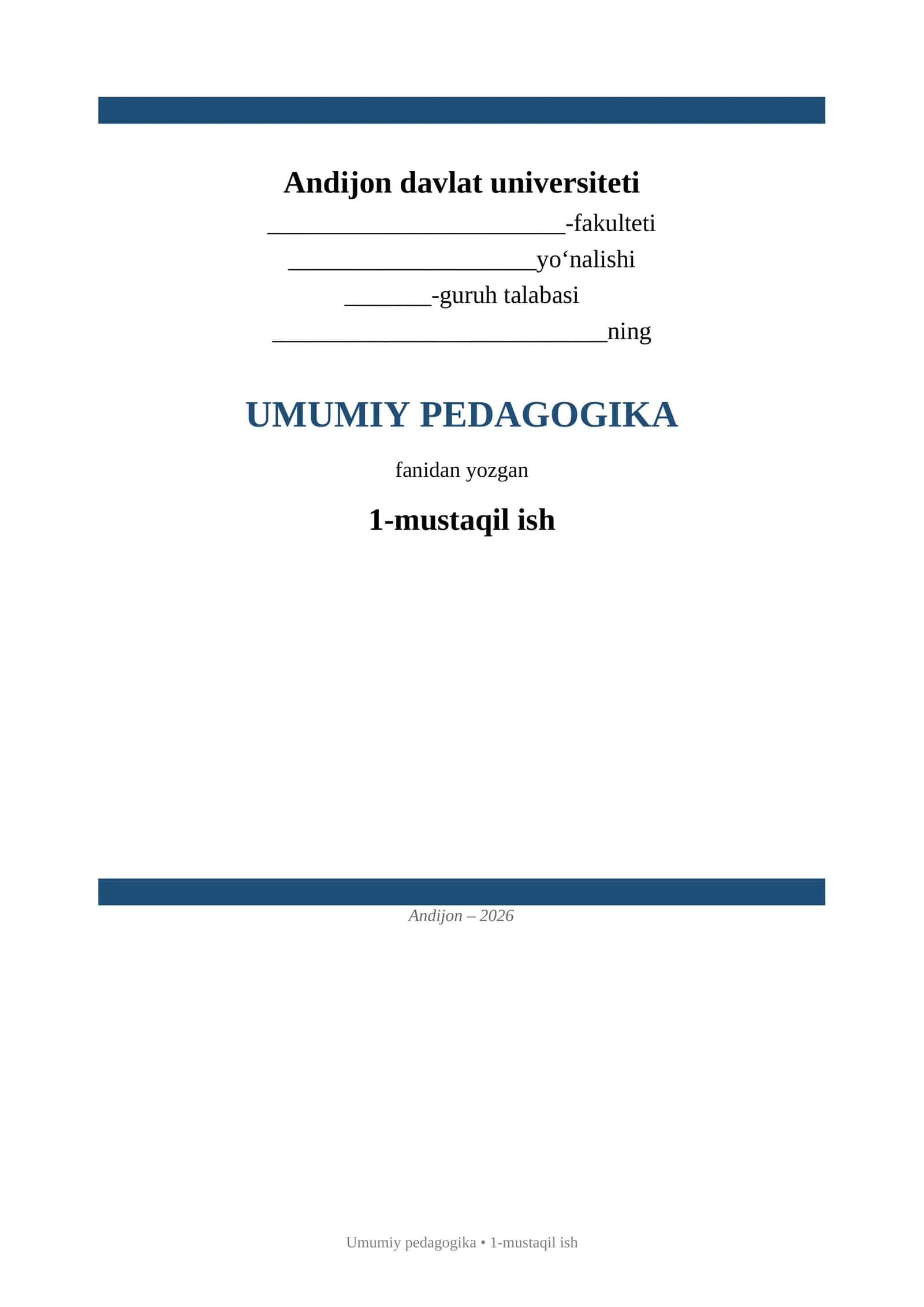 MUSTAQIL TA’LIM TOPSHIRIQLARI JADVALI
