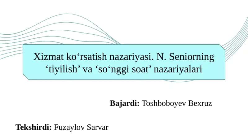 Xizmat ko‘rsatish nazariyasi. N. Seniorning ‘tiyilish’ va ‘so‘nggi soat’ nazariyalari