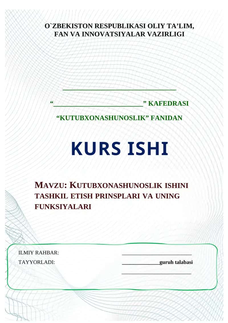 KUTUBXONASHUNOSLIK ISHINI TASHKIL ETISH PRINSPLARI VA UNING FUNKSIYALARI