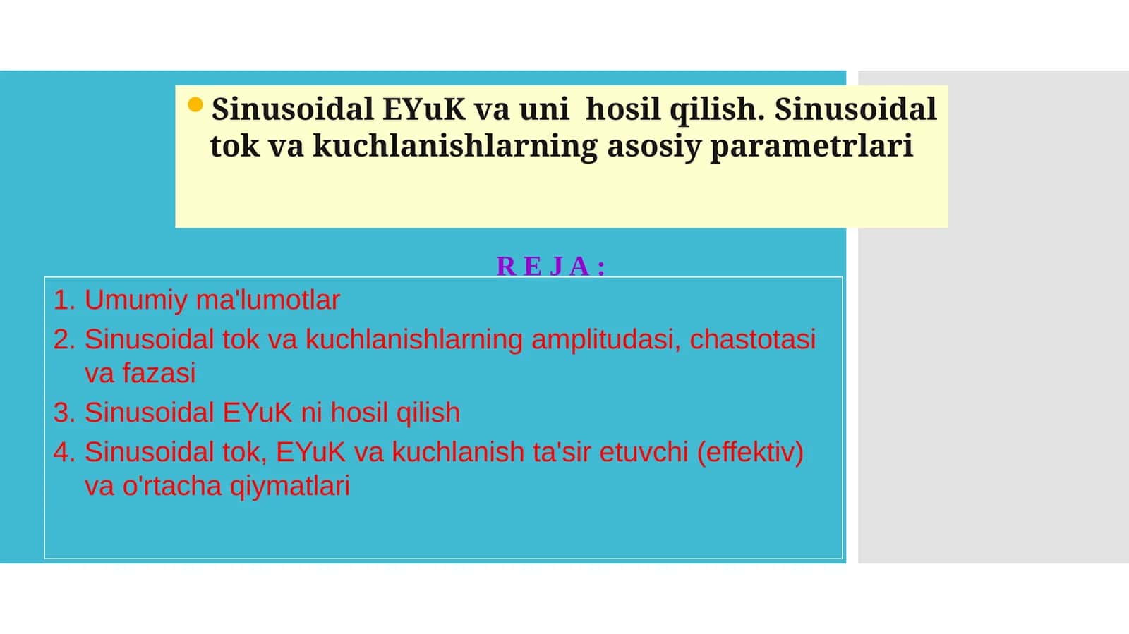 Sinusoidal EYuK va uni hosil qilish