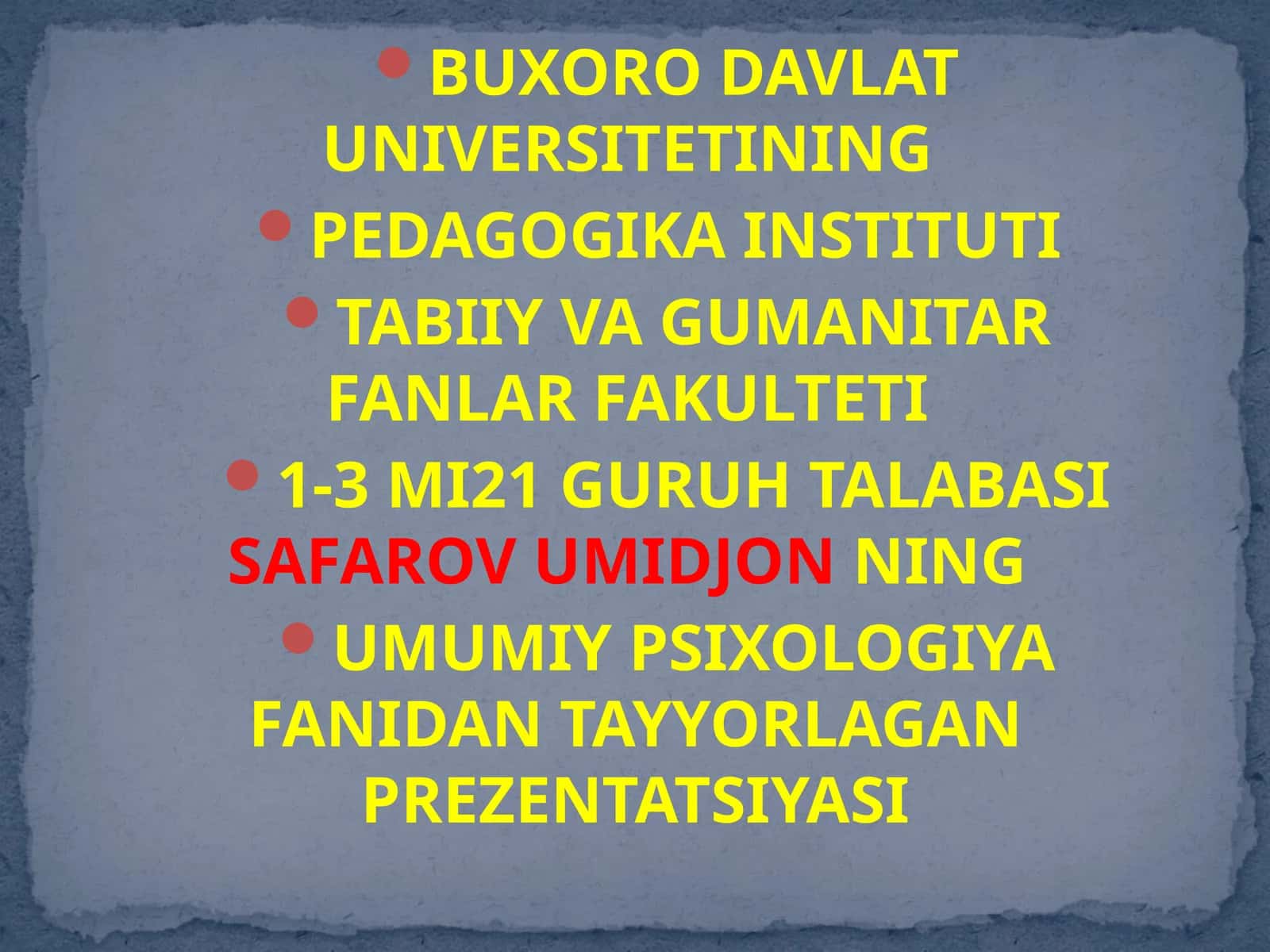 Umumiy Psixologiya Fanidan Tayyorlagan Prezentatsiyasi
