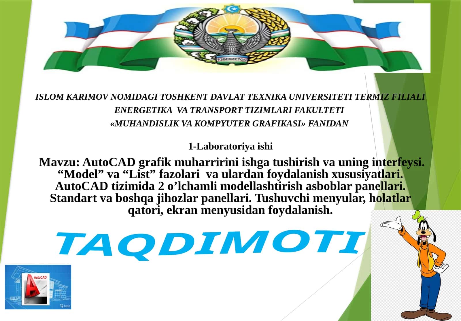 AutoCAD grafik muharririni ishlatishning interfeysi