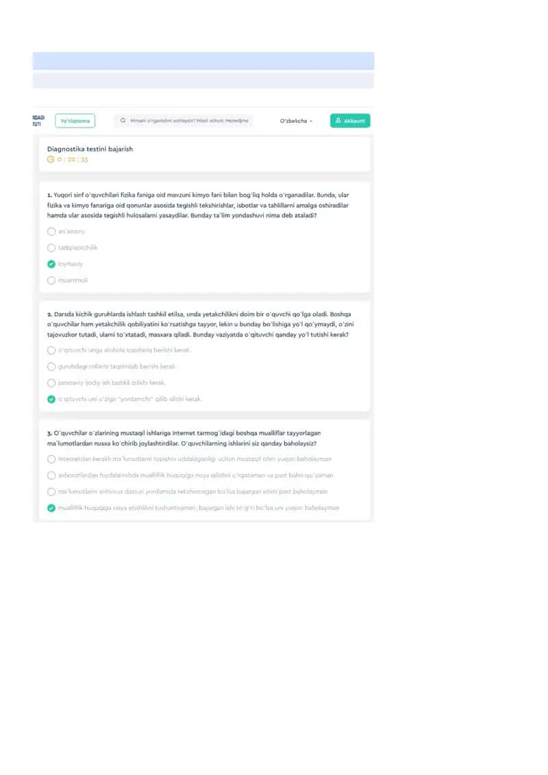 Psixologiya diagnostik test javoblari bilan