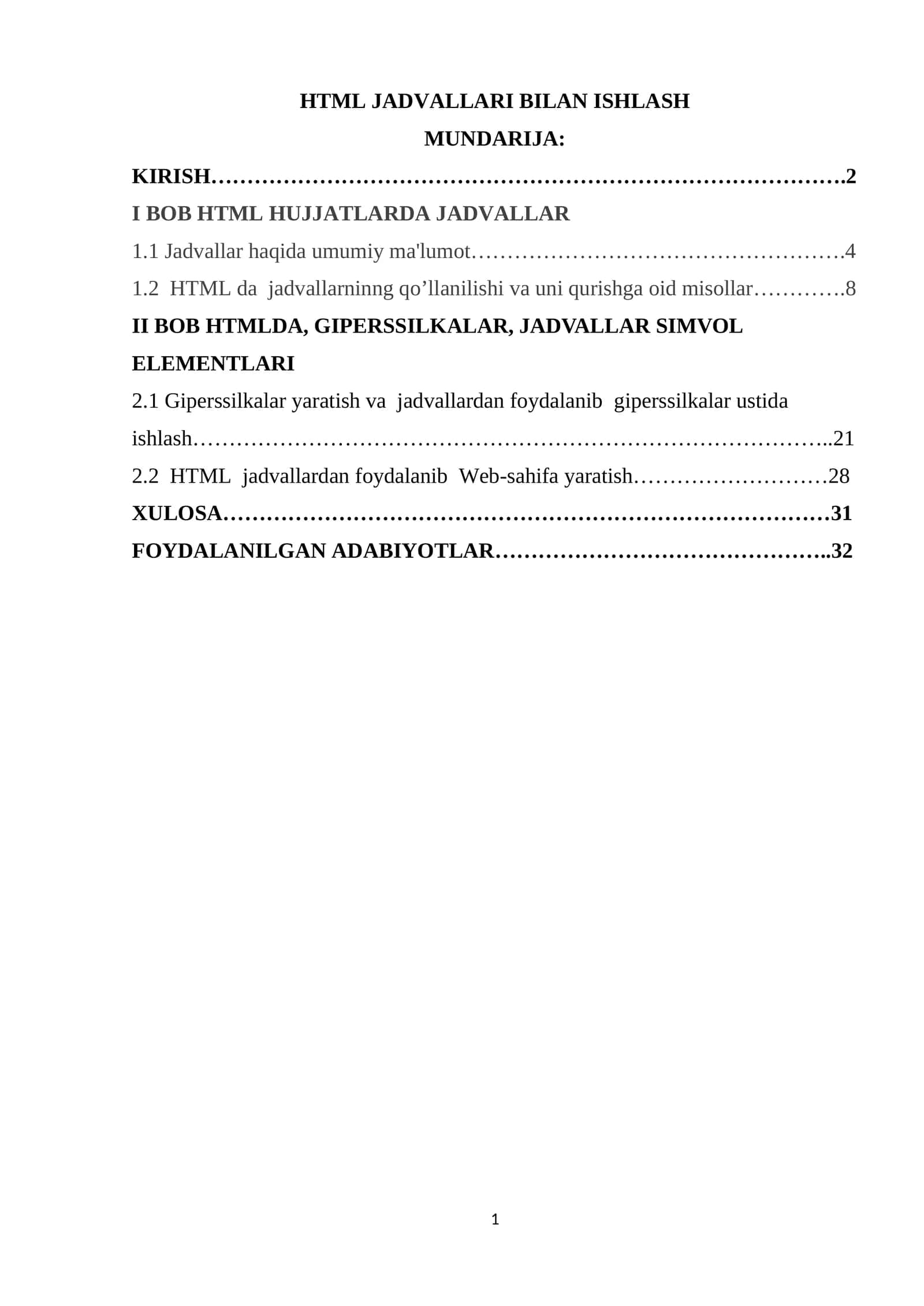 HTML JADVALLARI BILAN ISHLASH