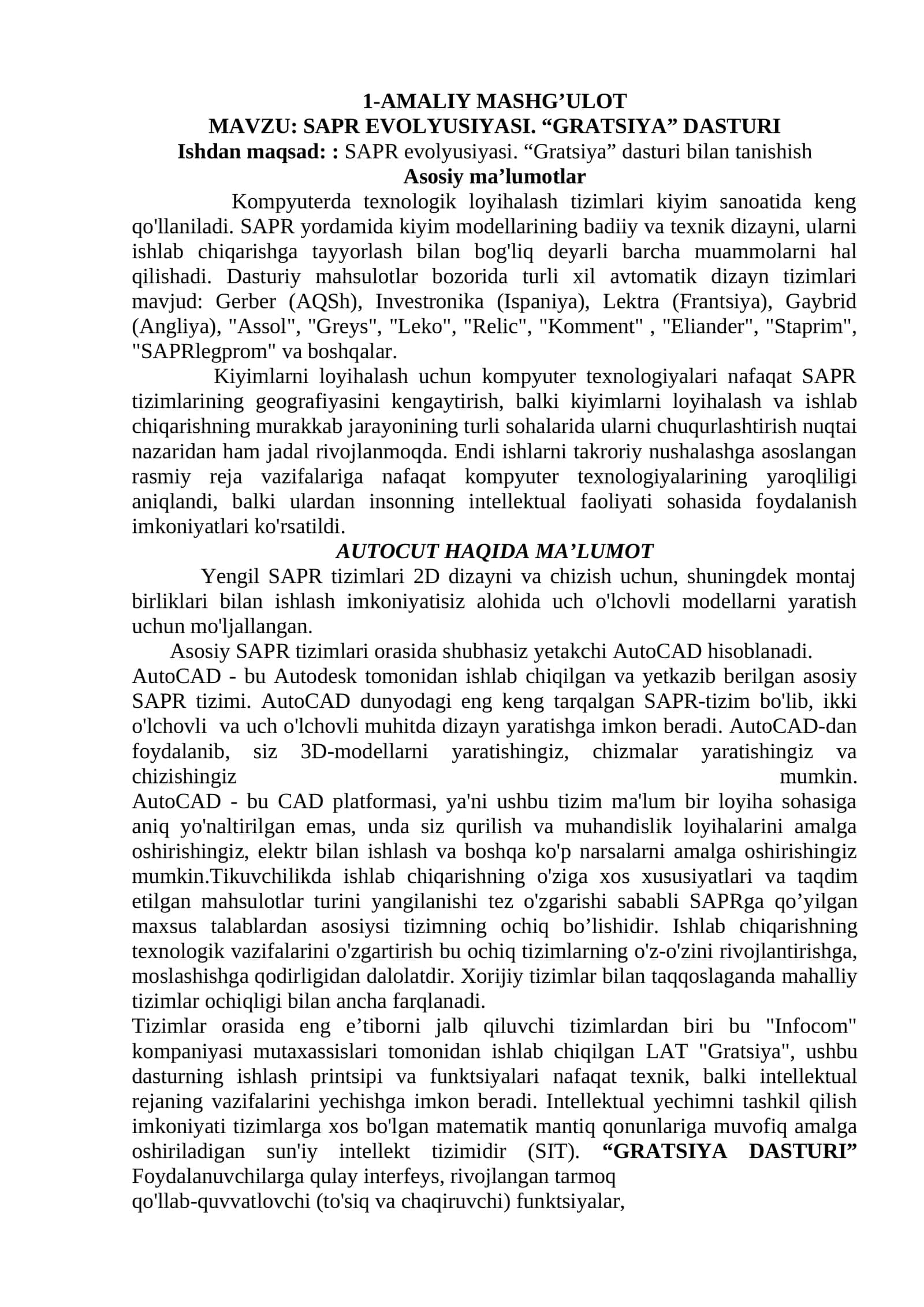 SAPR EVOLYUSIYASI. “GRATSIYA” DASTURI