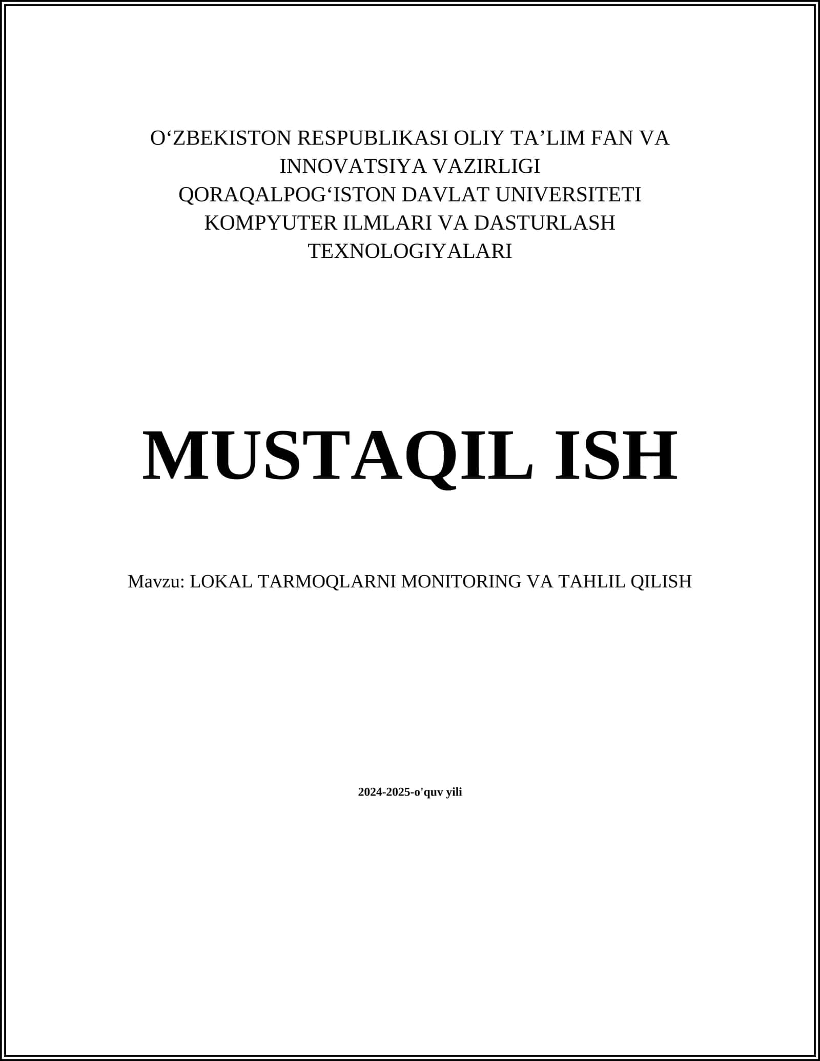 LOKAL TARMOQLARNI MONITORING VA TAHLIL QILISH