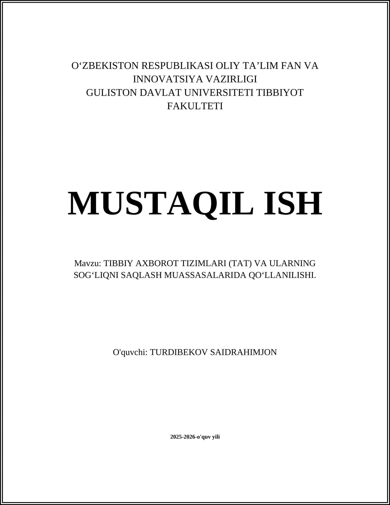 Tibbiy axborot tizimlari (TAT)