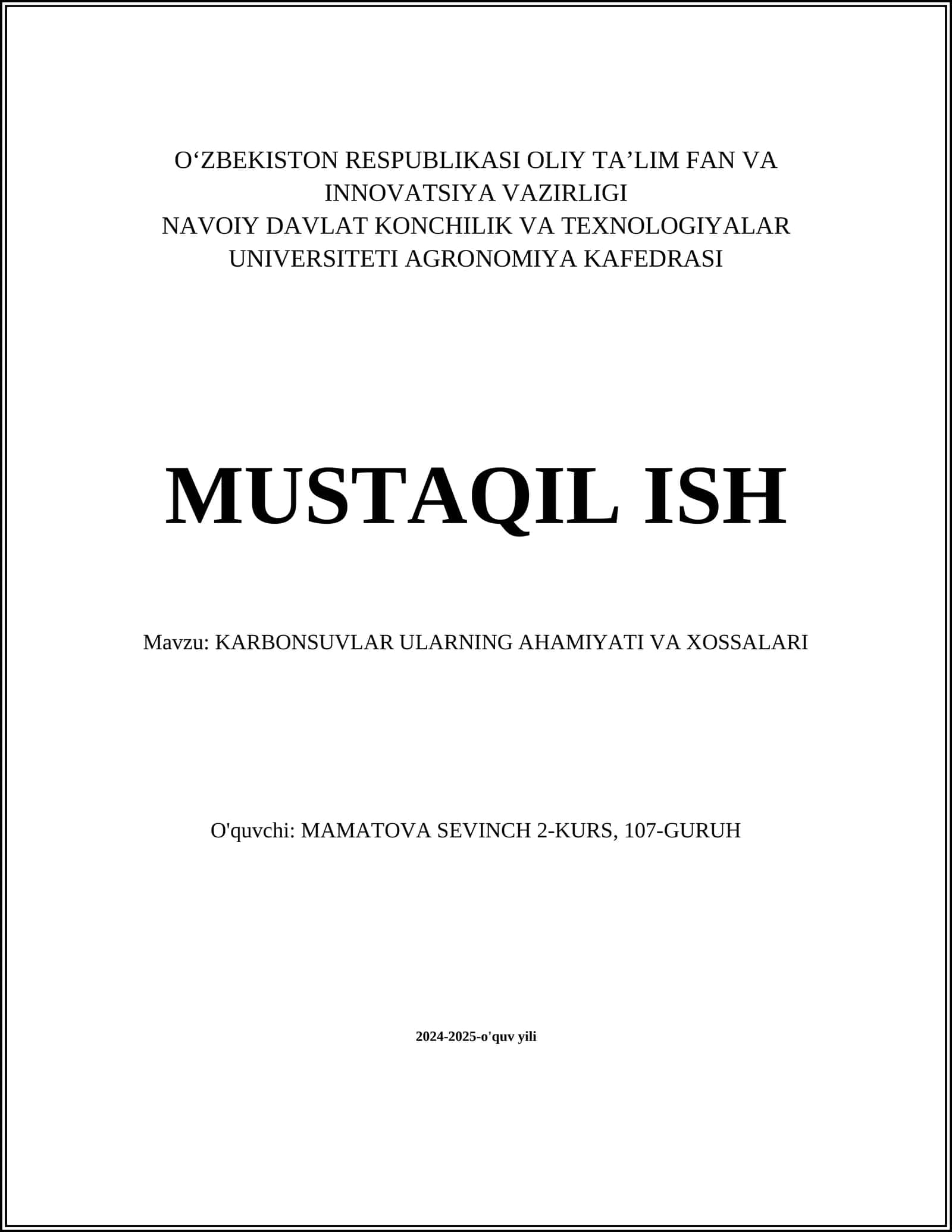 KARBONSUVLAR ULARNING AHAMIYATI VA XOSSALARI
