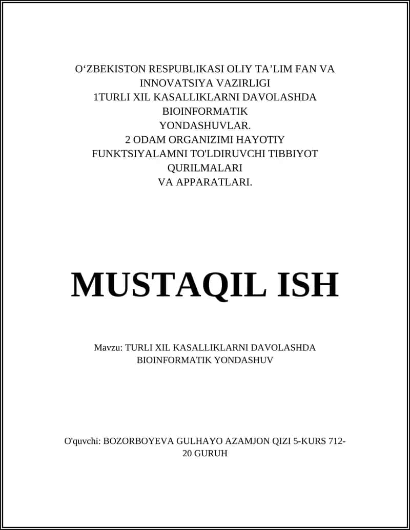 TURLI XIL KASALLIKLARNI DAVOLASHDA BIOINFORMATIK YONDASHUV