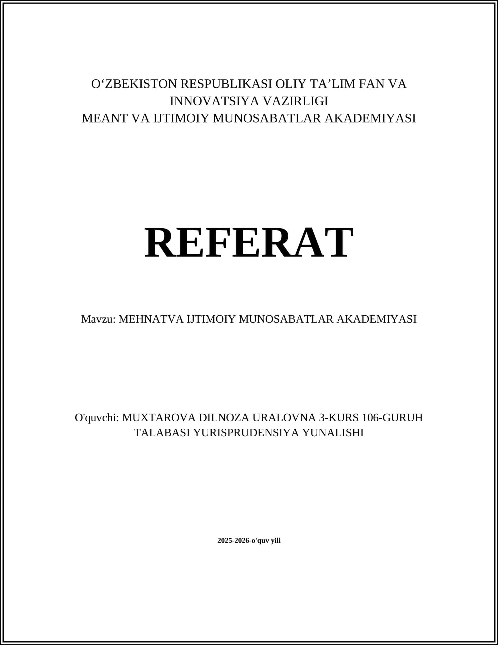 MEHNAT VA IJTIMOIY MUNOSABATLAR AKADEMIYASI
