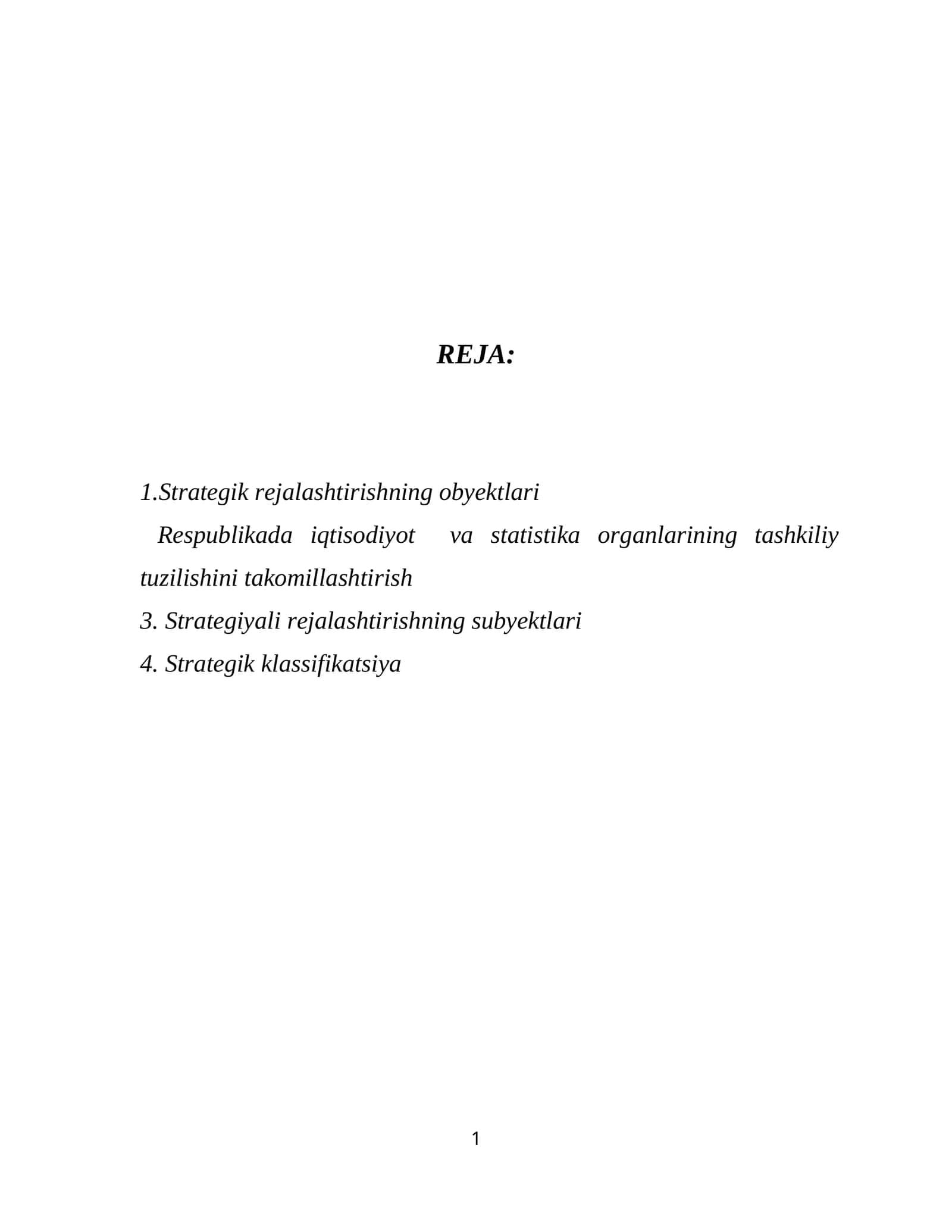 STRATEGIK REJALASHTIRISHNING OBYEKTLARI VA SUBYEKTLARI